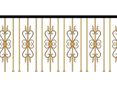 Decorative Golden Wrought Iron Fence Featuring Intricate Floral Design Patterns 3d model