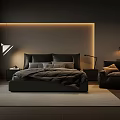 Modern Bedroom Interior Design With Dark Tones Bed Nightstand And Ambient Lighting