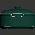 Green Enamel Cooking Pot With Lid And Side Handles For Kitchen Use