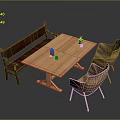 Stylish Wooden Dining Furniture Set With Table Bench And Two Chairs