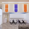 Modern Salon Reception Area With Blue Pillar Round Mirrors Black Chairs And Beige Sofa