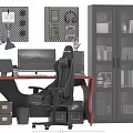 Ergonomic Gaming Desk and Chair Set in Modern Home Office with Computer Monitor and Lamp