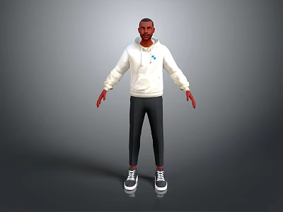 3D Character Model Wearing White Hoodie Black Pants And Sneakers 3d model