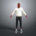 3D Character Model Wearing White Hoodie Black Pants And Sneakers