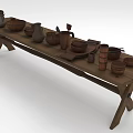 Rustic Handcrafted Pottery Tableware Set With Bowls Cups Jars On Wooden Table