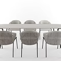 Modern Rectangular Dining Table Set With Grey Textured Chairs And Black Legs 3d model