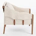 Modern Single Chair With Beige Fabric Upholstery And Wooden Armrests Legs