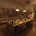Window Display Decoration Featuring Long Table Mugs Vases Flower Bouquets Wall Baskets And Pendant Lights