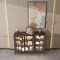 Modern Living Area Sideboard With Glass Doors Tableware Top Coffee Maker Vase And Abstract Painting