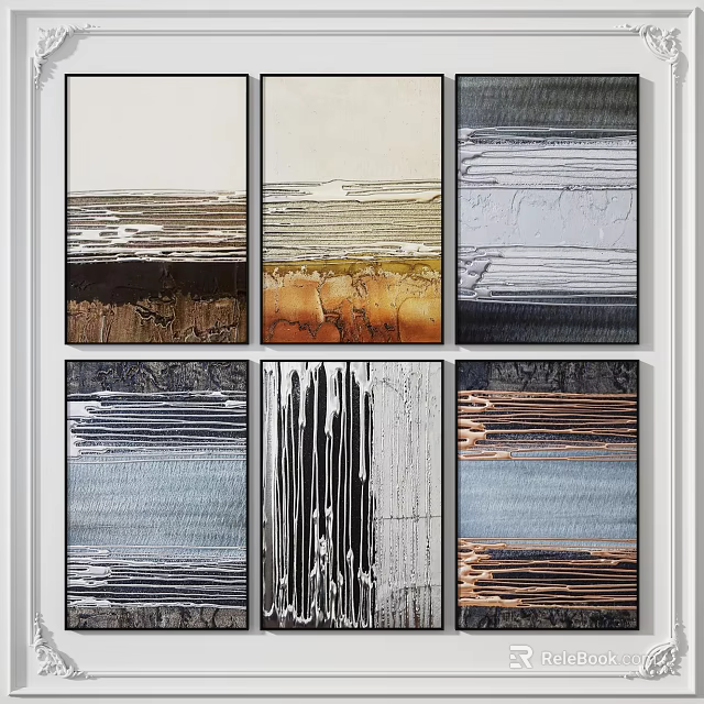 Abstract Textured Wall Art Paintings With Multicolored Patterns For Modern Decor 3d model