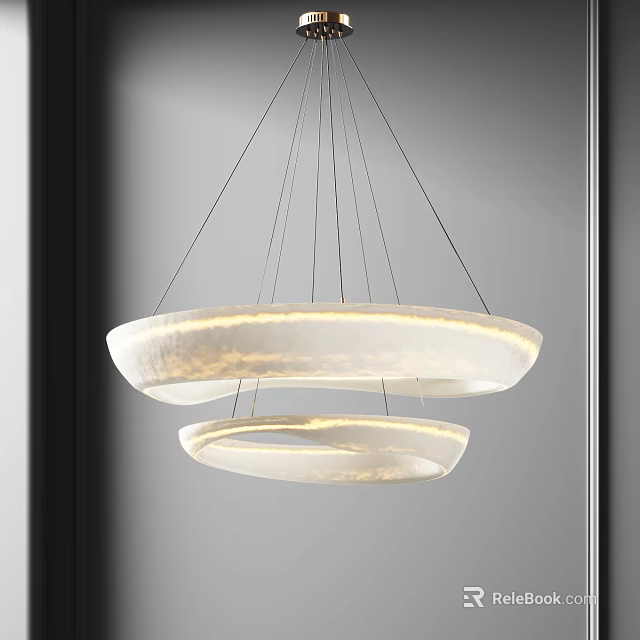 Modern Double Layer White Chandelier With Soft Lighting And Circular Shades 3d model