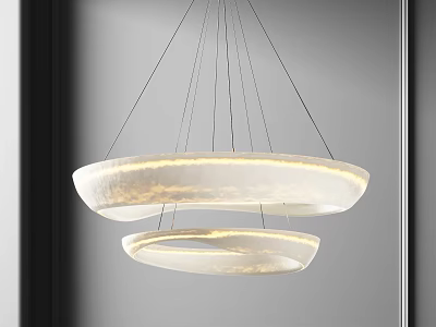 Modern Double Layer White Chandelier With Soft Lighting And Circular Shades 3d model