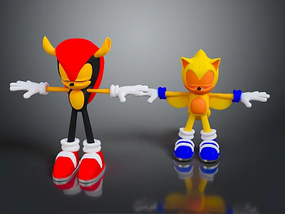 Red Black And Yellow Horned Cartoon Characters With Outstretched Arms 3d model
