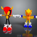Red Black And Yellow Horned Cartoon Characters With Outstretched Arms