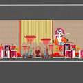 Traditional Chinese Decorative Scene With Peking Opera Mask Red Lanterns And Screen