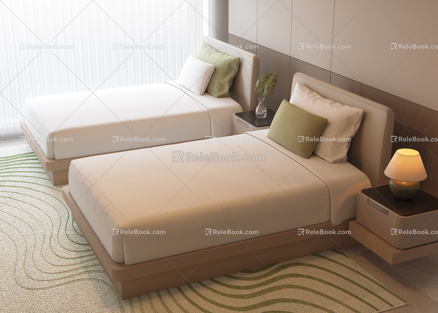 Hotel Room Bed Single Bed Standard Room Fabric Single Bed Hotel Bed Hotel Carpet 3d model