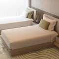 Modern Single Bed Bedroom Interior With White Bedding Green Pillows Nightstand Lamp And Wavy Rug