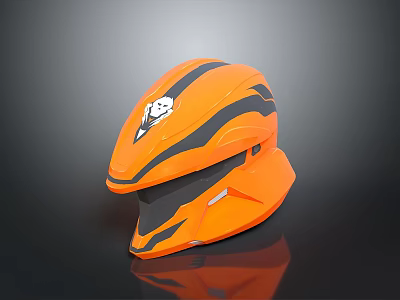 Tactical Weapon Helmet In Orange With Black Stripes And Modern Protective Design Features 3d model