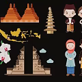 Modern Indonesia Characteristic Architecture Gourmet Characters Tourism Elements Silhouette 3d model