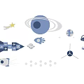Space Themed Decorative Elements Including Rocket Planet Satellite Stars And Spaceship 3d model