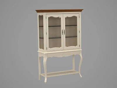 Classic White Wine Cabinet With Glass Doors Wooden Top And Elegant Legs 3d model