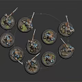 Painted Blue Warrior Figures Holding Axes And Spears On Bases