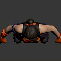 3D Rendered Female Gaming Character In Red Purple Outfit With Wrist Guards And Knee Pads