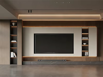 Modern TV Stand Design With Wooden Frame Open Shelves And LED Lighting 3d model