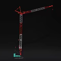 Red And White Industrial Tower Crane With Tall Structure Long Jib Black Background