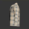 Classic Beige Plaid Overshirt With Collared Neckline And Long Sleeves