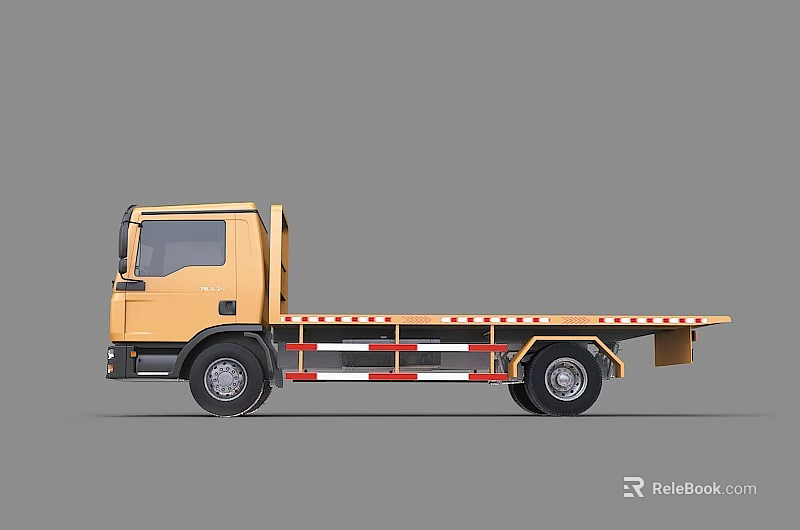 Industrial Equipment Yellow Flatbed Truck With Flat Platform And Safety Stripes 3d model 