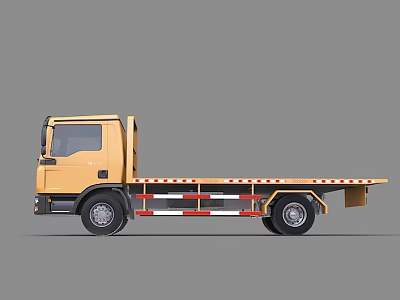 Industrial Equipment Yellow Flatbed Truck With Flat Platform And Safety Stripes 3d model
