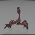 Red Mechanical Scorpion With Shiny Metallic Structure And Articulated Joints Design
