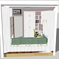 Cozy Small Room Interior With White Cabinets Shelf Yellow Chair And Green Railings