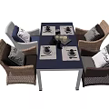 Modern Casual Dining Set With Wicker Chairs Tableware And Decorative Items 3d model