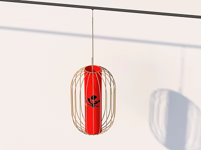 Elegant Red Hanging Lantern Shaped Daily Necessity With Golden Wire Frame Design 3d model