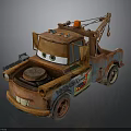 Rusty Cartoon Tow Truck With Big Eyes Orange Warning Light And Crane