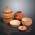 Handcrafted Clay Pottery Sculptures With Carved Patterns And Various Vessel Shapes
