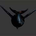 Glowing Blue Whale Sculpture With Red Illuminated Details And Smooth Surface Design