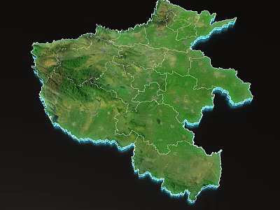 3D Regional Terrain Model With Green Vegetation And Blue Coastal Edges 3d model