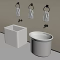 Modern Bathroom Accessories With Square Round Washbasins Wall Mounted Towel Rings And White Towels