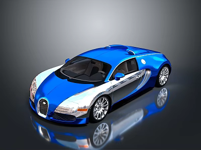 Blue And Silver Luxury Sports Car With Sleek Design And Reflective Surface 3d model