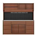 Wooden Sideboard with Storage Drawers Cabinet Doors and Black Pegboard Countertop