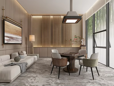 Elegant Modern Entertainment Room Interior With Sofa Coffee Table Chandelier And Decorative Painting 3d model