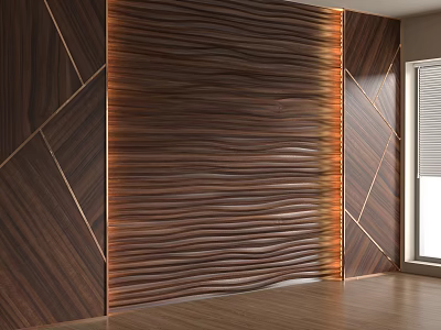 Modern sofa background wall wood wave pattern background wall sofa background cabinet wood veneer background wall cabinet 3d model