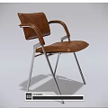 Brown Leather Leisure Chair With Curved Armrests Chrome Metal Legs Modern Design