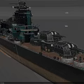 Detailed Warship Model Featuring Main Turrets Command Bridge Wooden Deck And Green Hull