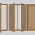 Wooden Window Shutters in Various Open and Closed Positions Against White Wall