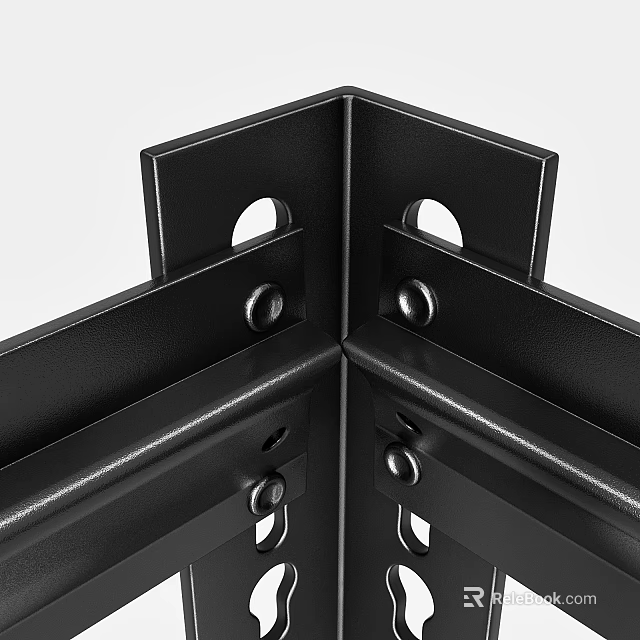 Black Metal Corner Joint Component With Holes And Bolts Structure Design 3d model