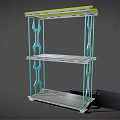 Modern Display Shelf With Teal Frame Yellow Top And Gray Multi Tier Shelves